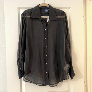GAP Black Sheer Button Down Shirt Blouse, NEW